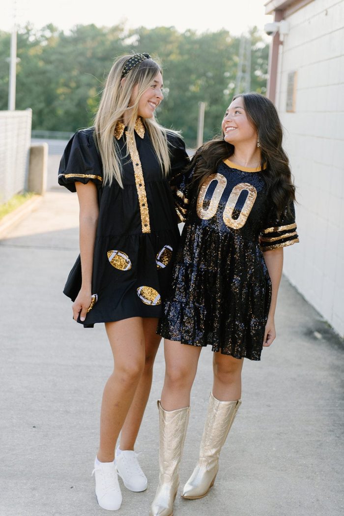 Black & Gold Jersey Sequin Dress - Image 4