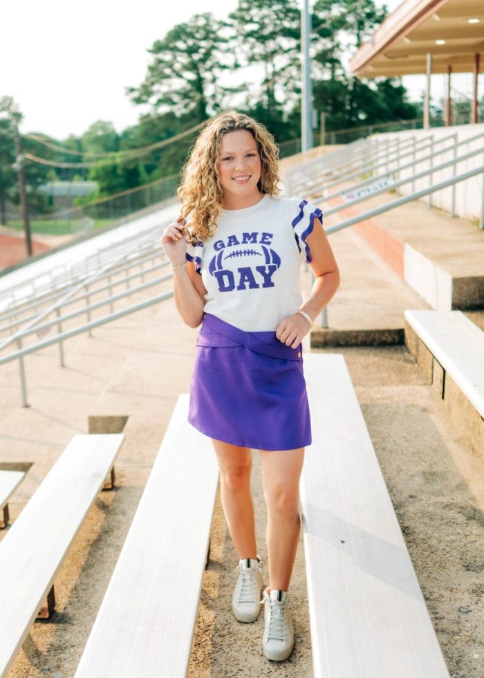Purple Gameday Ruffle Knit Top - 图片 3