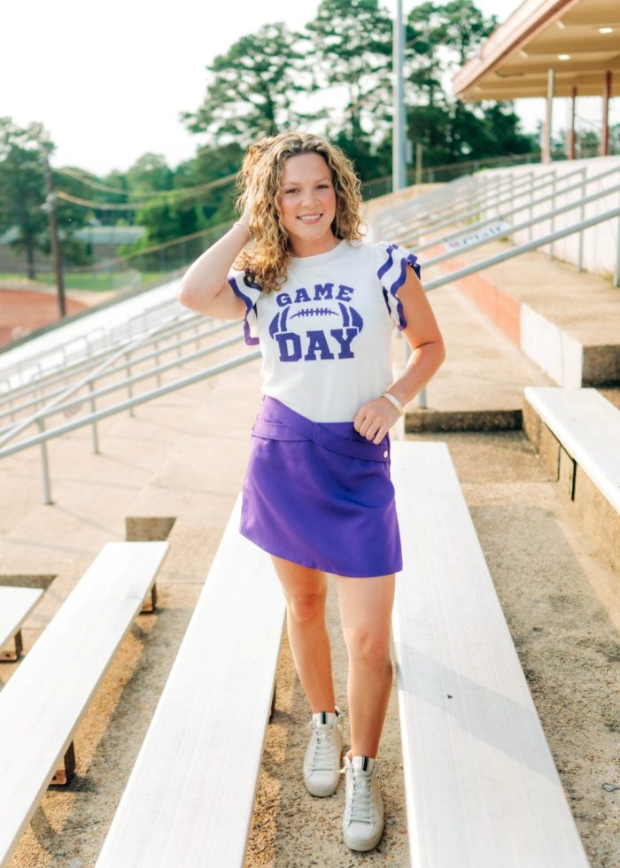 Purple Gameday Ruffle Knit Top - 图片 6