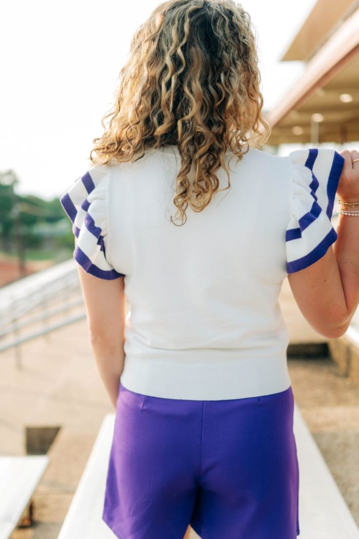 Purple Gameday Ruffle Knit Top - 图片 2