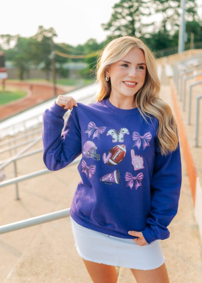 Purple Coquette Football Crewneck