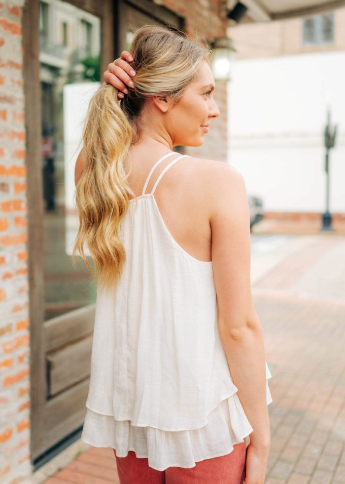 Cream Textured Double Layer Cami - 图片 2
