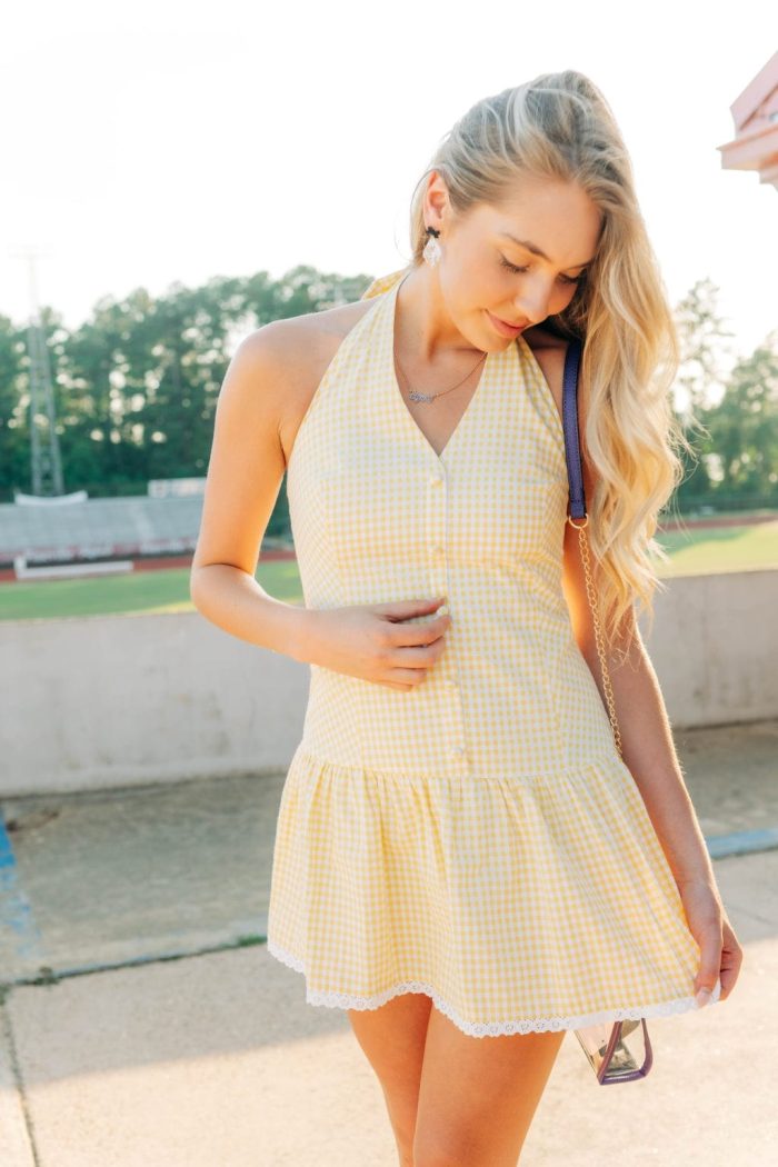 Yellow Gingham Halter Mini Dress - 图片 3