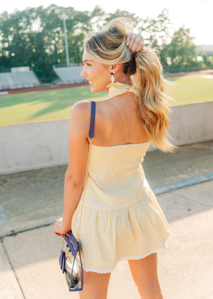 Yellow Gingham Halter Mini Dress - 图片 2