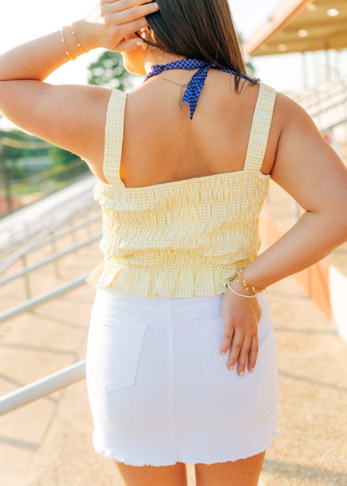 Yellow Gingham Bow Detail Top - 图片 2