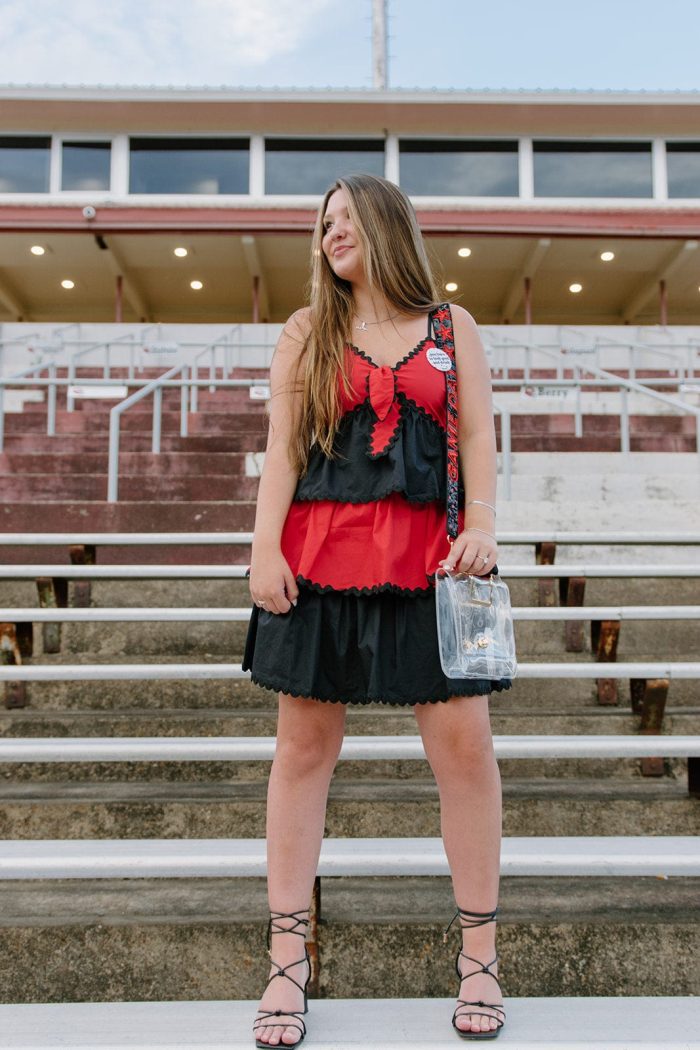 Red & Black Tiered Ruffle Dress - 图片 2
