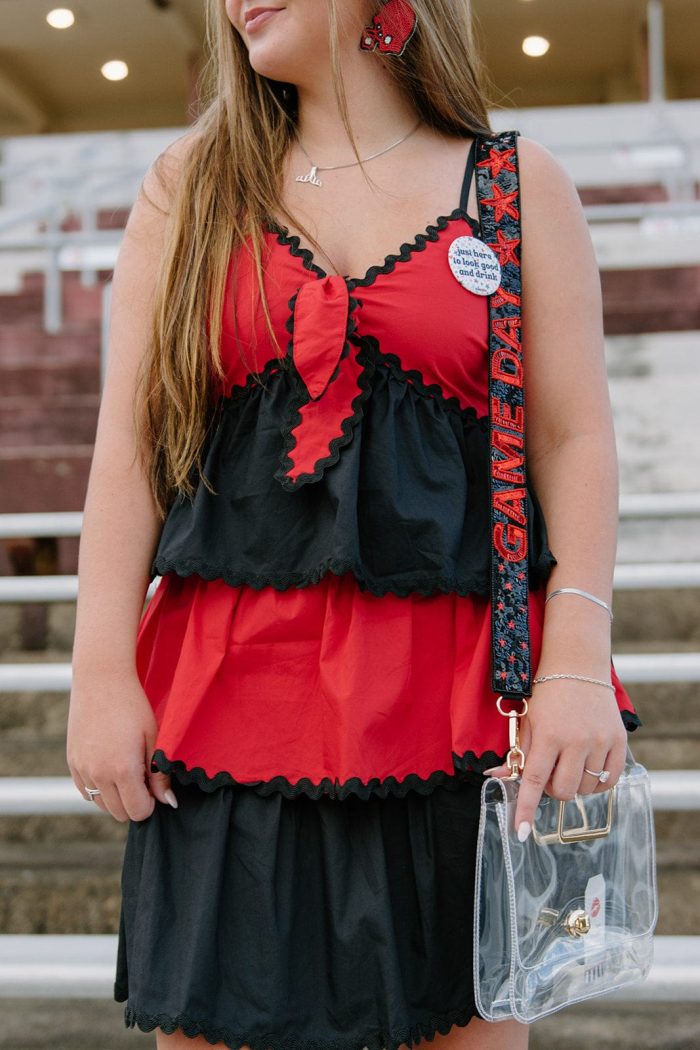 Red & Black Tiered Ruffle Dress - 图片 4