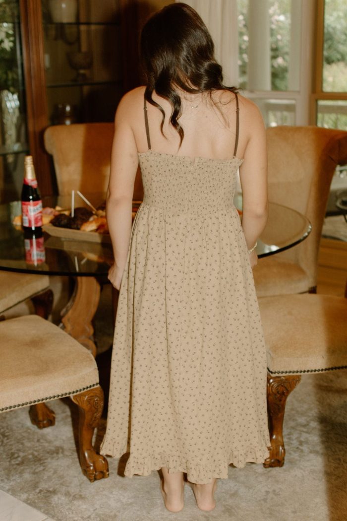 Taupe Bow Detail Floral Midi Dress - 图片 2