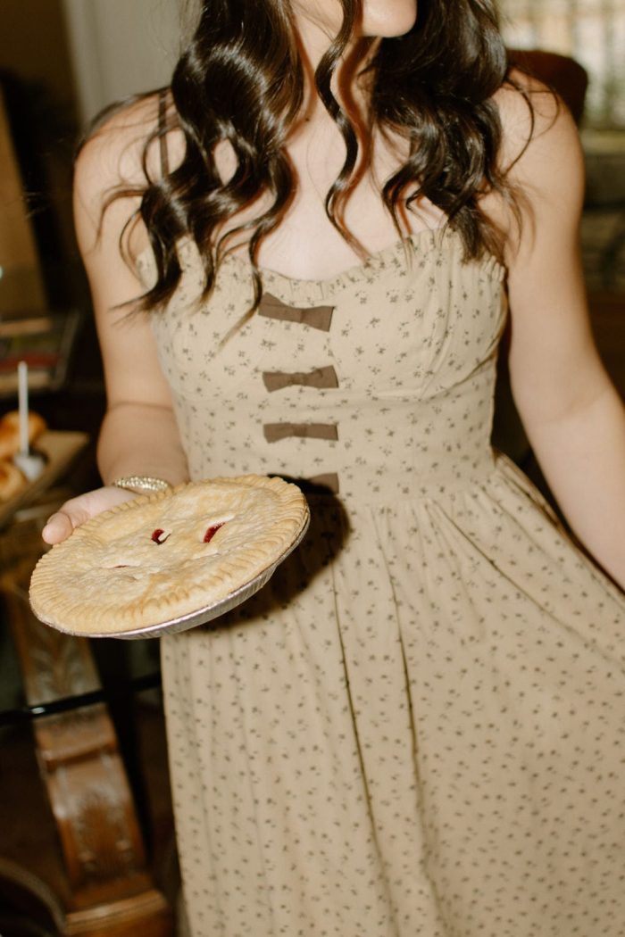 Taupe Bow Detail Floral Midi Dress - 图片 3