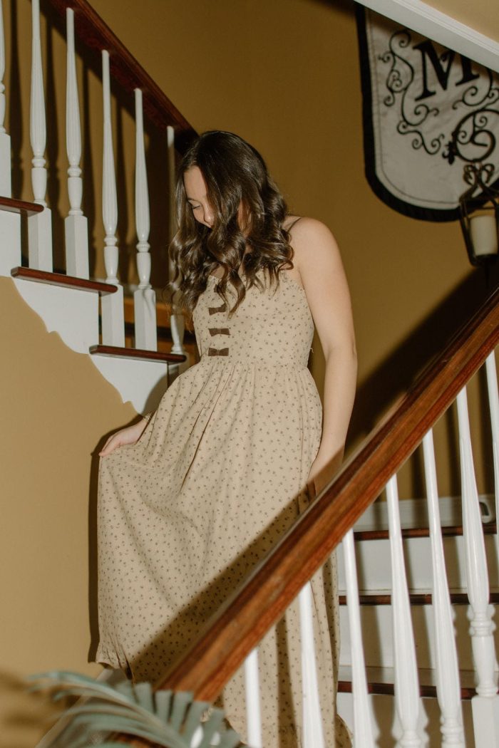 Taupe Bow Detail Floral Midi Dress - 图片 4