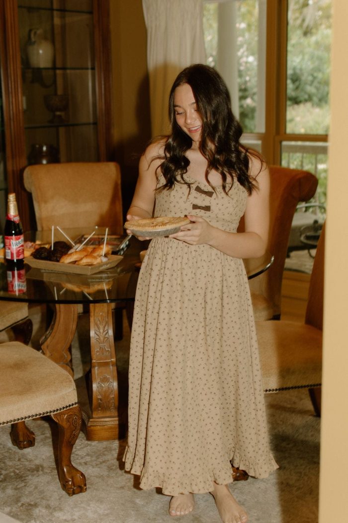 Taupe Bow Detail Floral Midi Dress - 图片 5