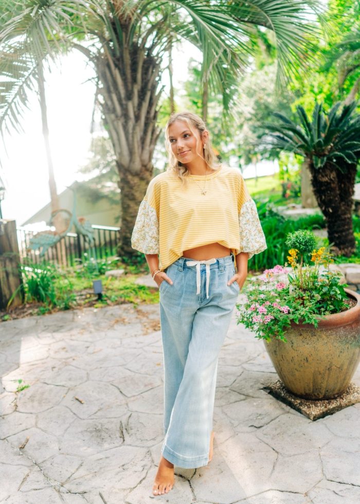 Yellow Floral Short Puff Sleeve Top - 图片 6