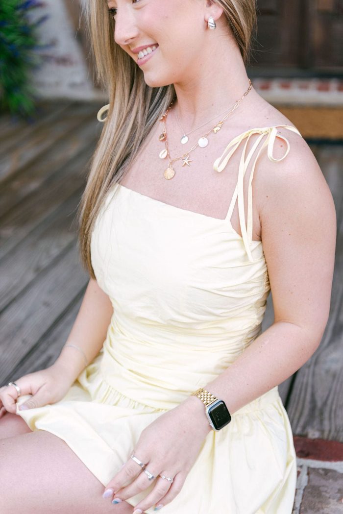 Yellow Shoulder Tie Bubble Hem Dress - 图片 5