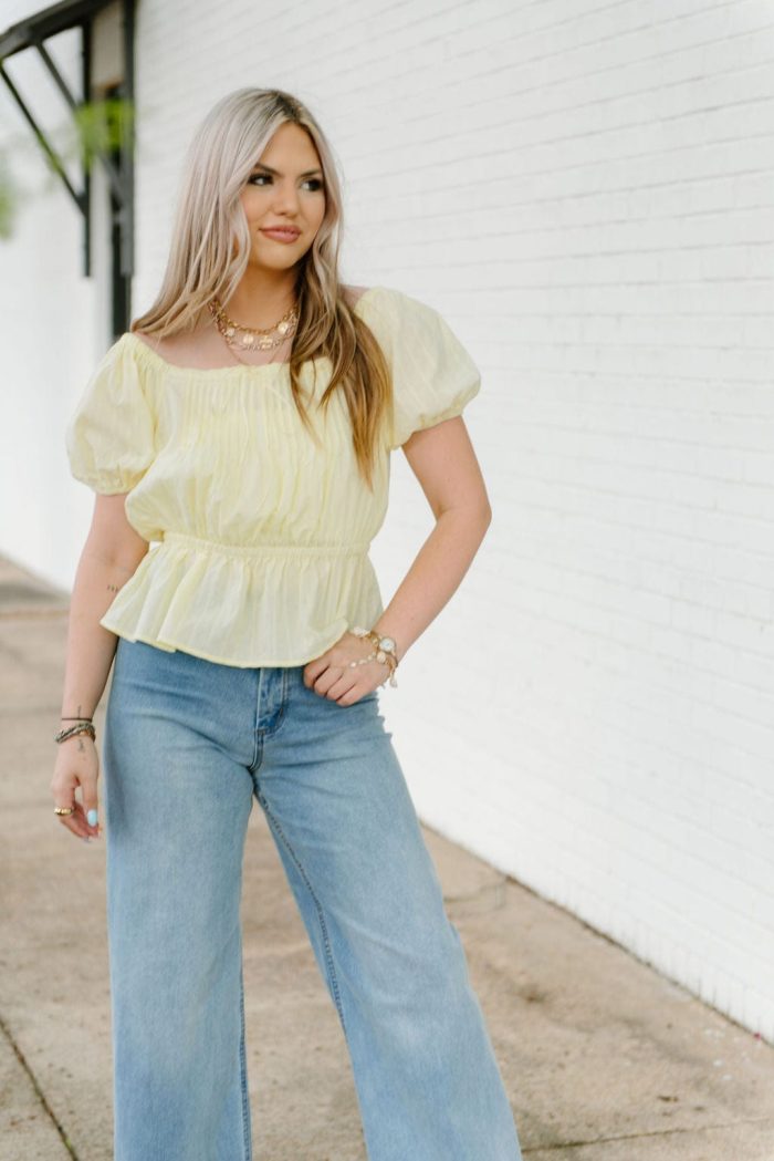 Lemon Peplum Puff Sleeve Blouse - Image 4